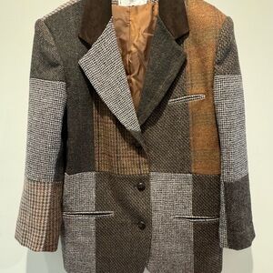 Vintage Patchwork Blazer - Brown and Gray